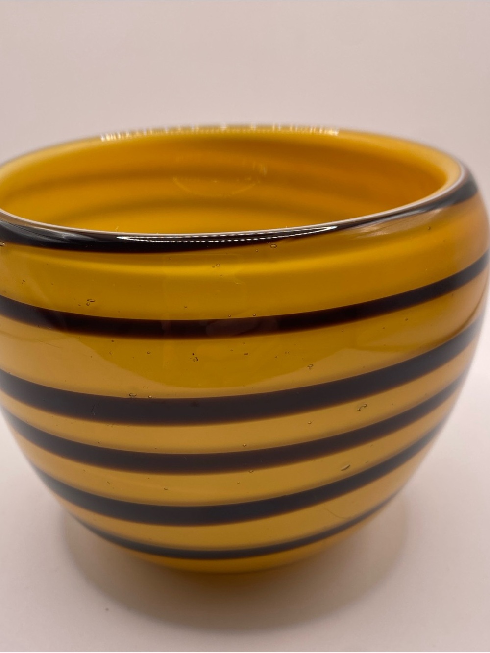 Vintage Murano Style Tiger Striped Handblown Yellow and Black Bowl- Bumblebee 🐝